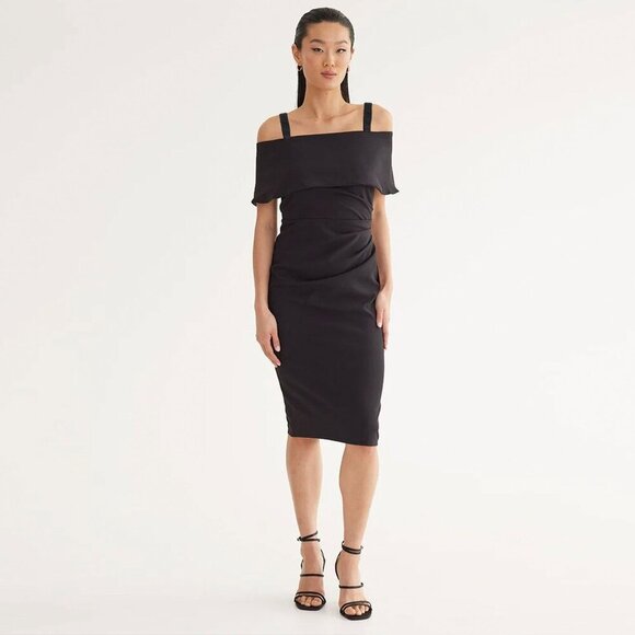 MARINA Off-the-Shoulder Midi Bodycon Dress Size 12 - Picture 1 of 9